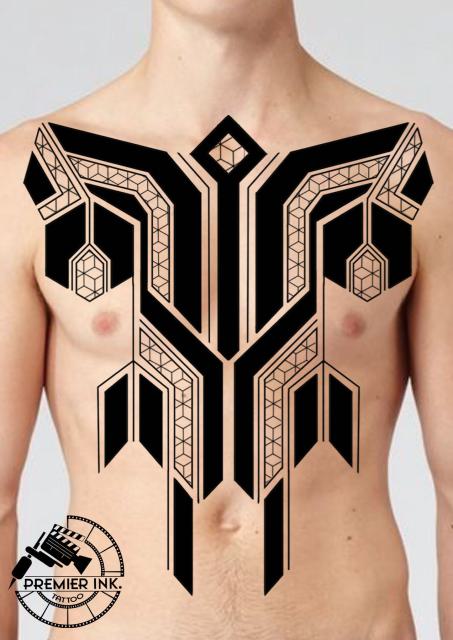 Flash terv – geometrikus ornamentika a mellkason és a hason