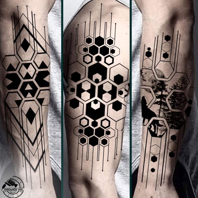 Flash terv – geometrikus blackwork minták a combon